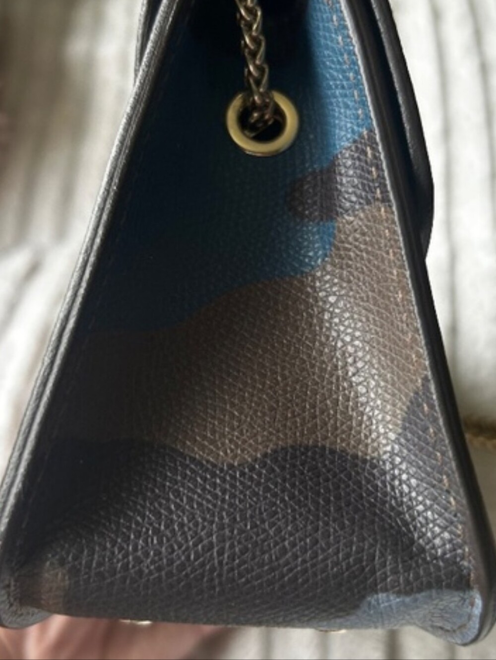 Furla Blue and Brown Camouflage Metropolitan Leather Crossbody with Gold Chain - Picture 3 of 8